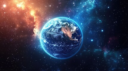 Stunning View of Earth Surrounded by Stars and Cosmic Clouds