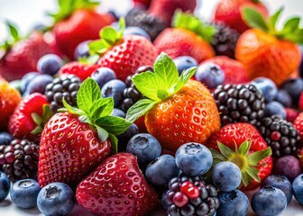 Obraz premium Minimalist Berry Close-up, Strawberries, Blackberries, Blueberries, Raspberries