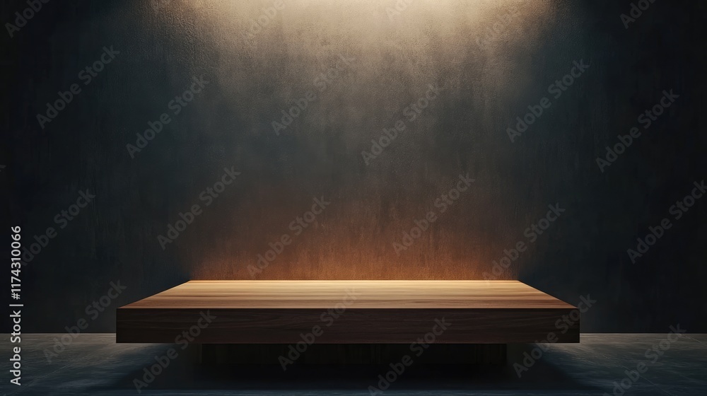 Poster empty or blank minimal wooden table counter, podium background for product demonstration
