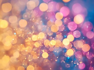 Obraz premium Vibrant Abstract Colorful Bokeh Lights with Shimmering Gold and Blue Tones, Perfect for Festive Backgrounds and Luxurious Design Projects
