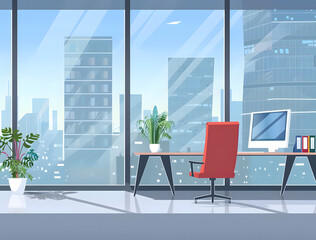 Modern Office Interior with City Skyline View
