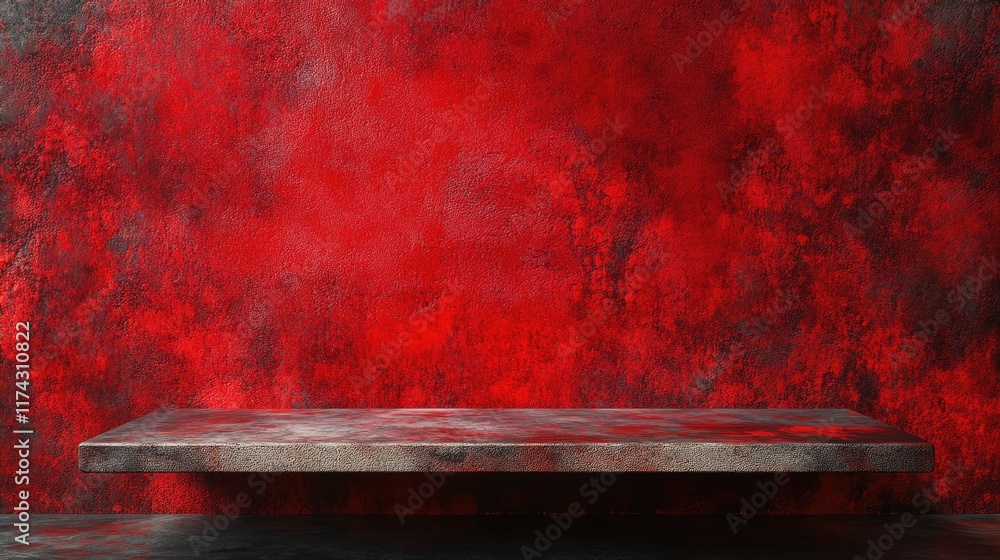 Poster empty red old textured background and stand display or shelf with studio for showing or design chris