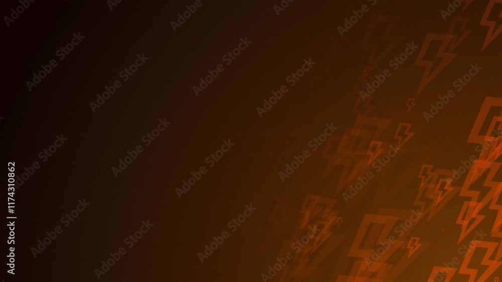 Poster orange thunder shapes are moving from the bottom right of a gradient grid abstract background, horiz