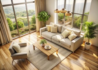 Minimalist Living Room Interior Design Aerial View
