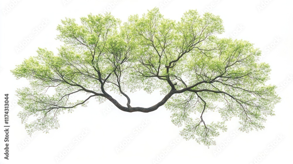 Poster graceful tree with vibrant spring foliage isolated on white. ideal for nature-themed designs adding 