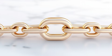 Elegant gold chain link on white marble background for luxury design and fashion