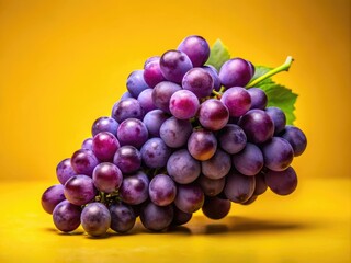 Minimalist Purple Grapes on Yellow Background AI Photo