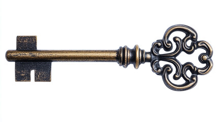 House or home key isolated on white background. metal apartment safety and security object to lock and unlock door, real estate owner, residential mortgage investment, business agent.