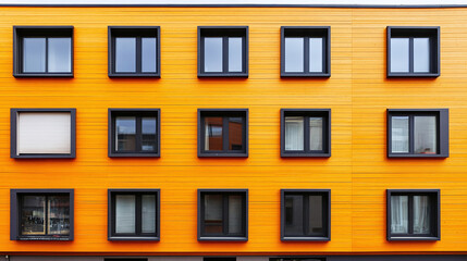 Fototapeta premium Row of wooden houses. urban modern residence facade, exterior view of residential apartment architecture and construction. traditional old home, housing, structure, outside.