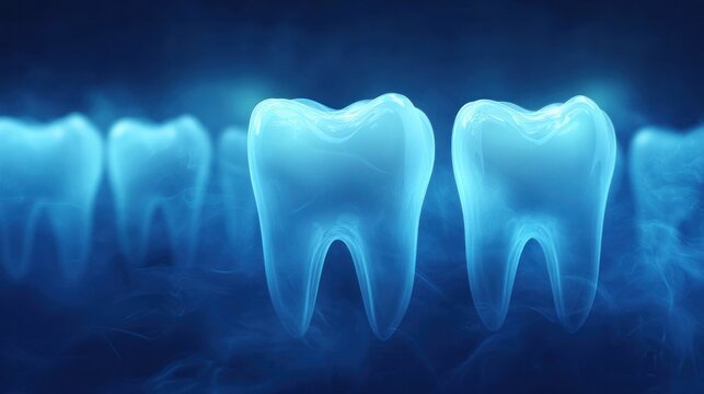 Detailed 3D digital of human dental teeth in blue abstract texture background  Concept of healthcare medical dentistry oral examination treatment and diagnosis