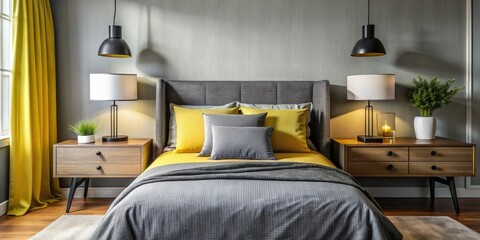 Modern Gray Bedroom, Minimalist Aesthetics, Vintage Photography