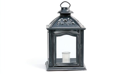 Rustic farmhouse style candle lantern with cutouts adds a warm glow to any setting. Ideal for indoor or covered outdoor use.