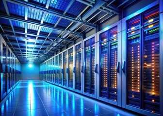 Modern Server Rack Data Center Fashion Photography, Server Room, Data Center Interior
