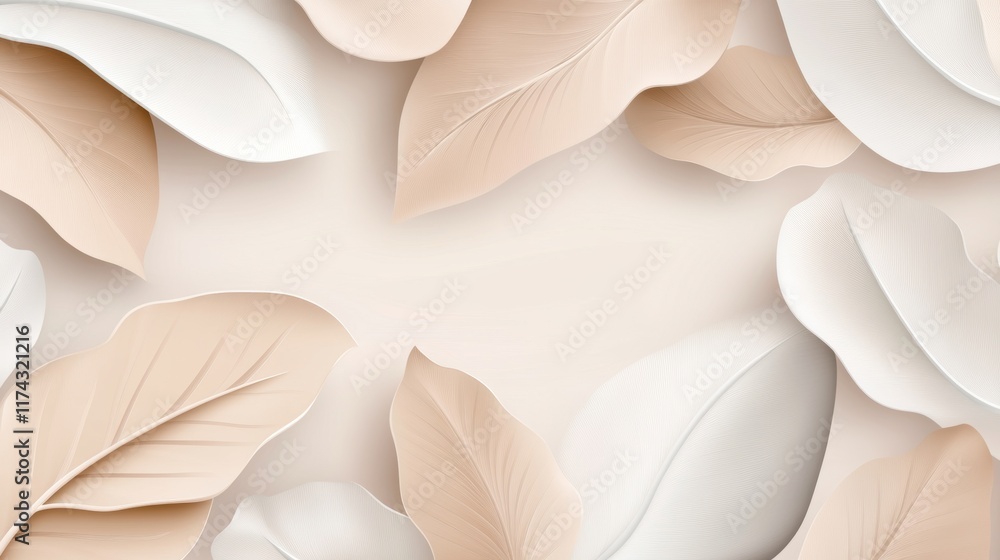 Poster elegant minimalist leaf pattern with neutral tones and soft textures