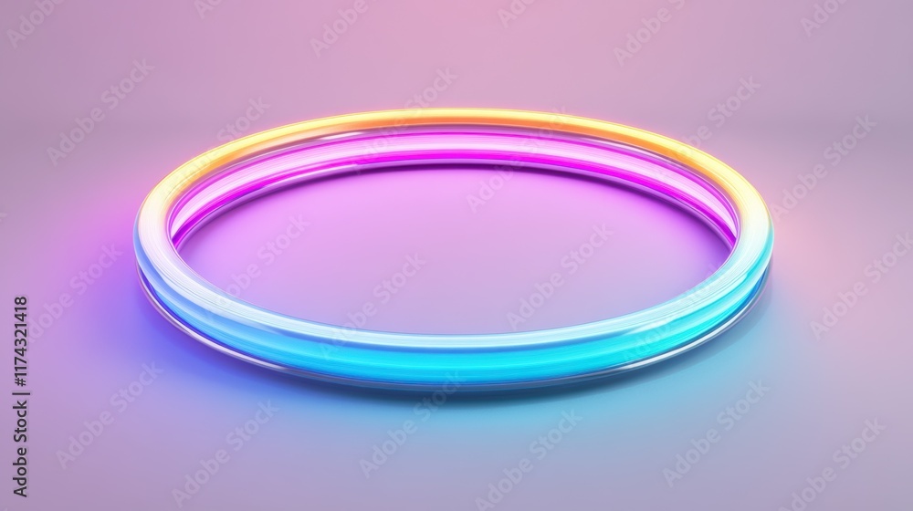 Poster abstract neon light ring with vibrant gradient colors on a soft background