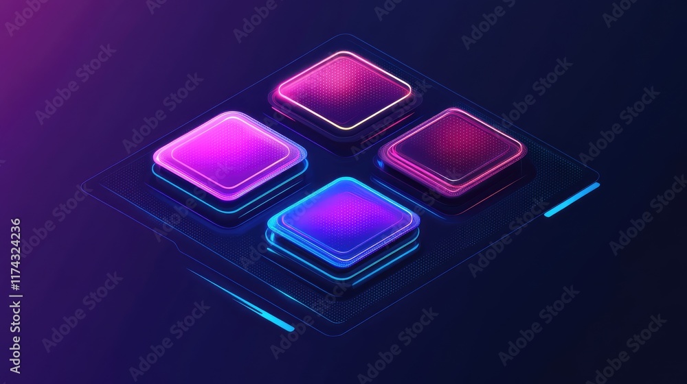 Poster abstract ai-driven data visualizations glowing on a futuristic dark gradient background, symbolizing