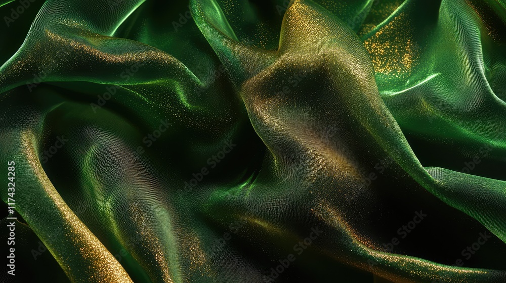 Poster abstract ai-enhanced textile design, glowing digital threads weaving through fabric, creating space 