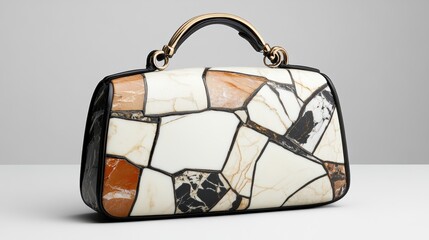 Luxury handbag with marble pattern and elegant gold handle