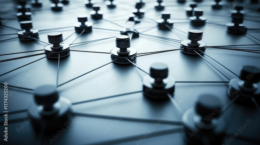 Poster abstract geometric ai decision-making nodes forming a business growth strategy on a clean futuristic