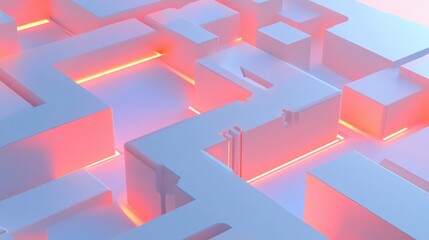 Fototapeta premium Abstract geometric AI decision-making pathways integrated with business graphs on a clean gradient background. Copy space surrounds.