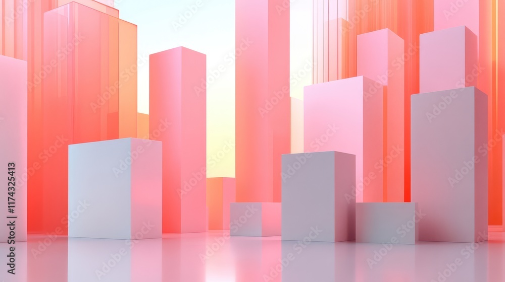 Poster abstract geometric shapes representing ai-driven innovation in development, glowing on a clean gradi