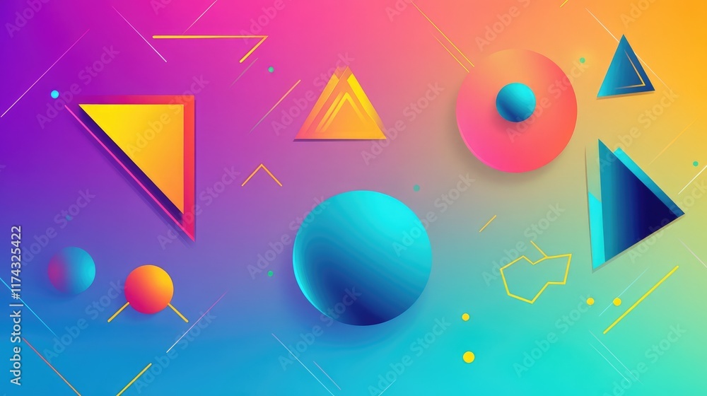 Poster abstract geometric shapes representing ai-driven innovation in development, glowing on a clean gradi