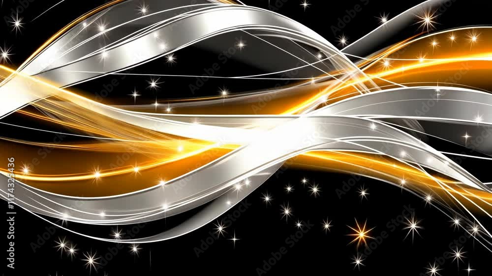 Poster dynamic waves of silver and gold against a black backdrop create a mesmerizing visual effect for a f
