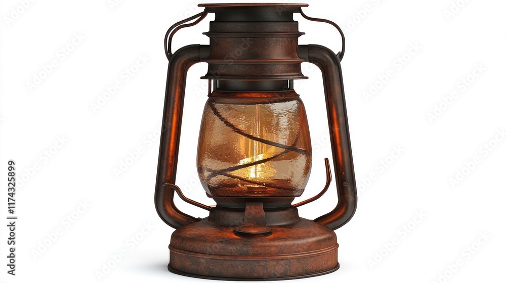 Poster a rusty vintage lantern emits a warm glow. ideal for rustic or vintage-themed spaces adding a touch 