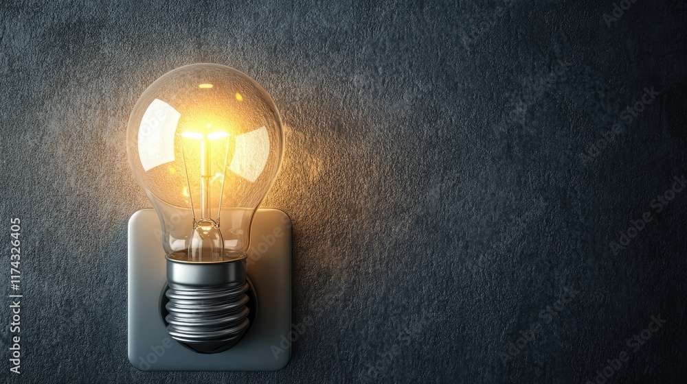 Poster energy saving concept image with a switch off button and a light bulb