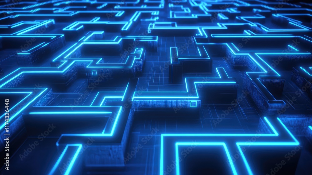 Poster abstract glowing pathways symbolizing ethical choices in ai, with data algorithms flowing across a s