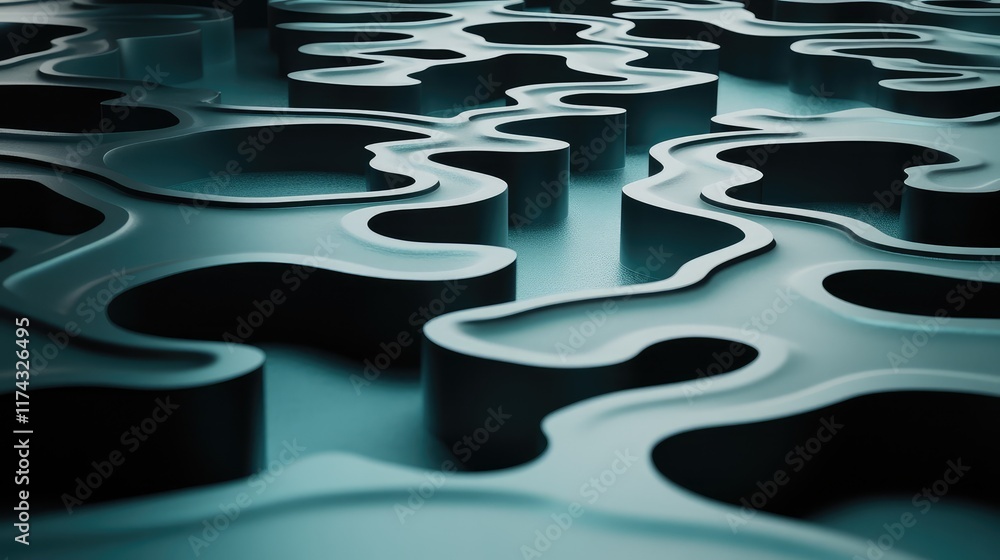 Poster abstract glowing pathways of ai data processing in development phases on a clean gradient background
