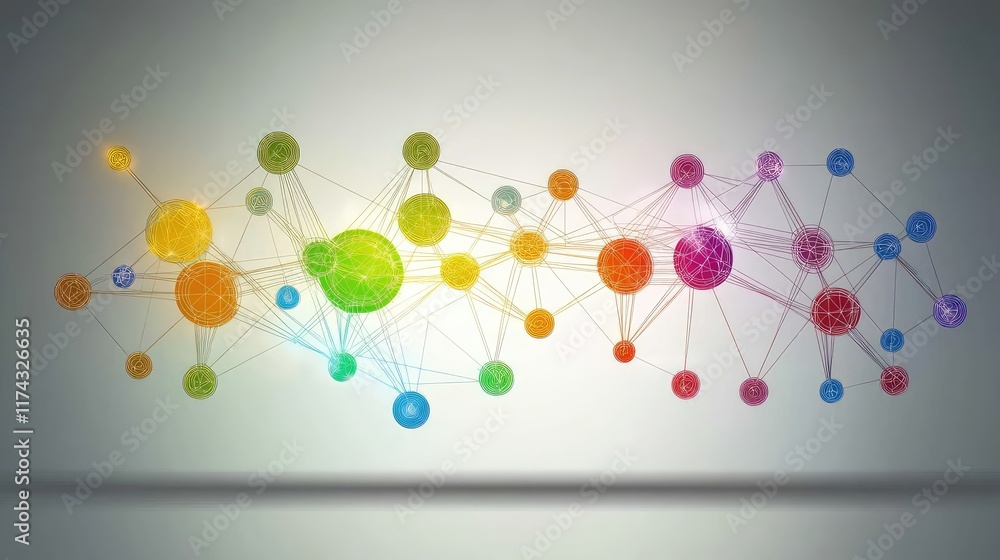 Poster abstract interconnected ai nodes representing research and development innovation on a futuristic gr