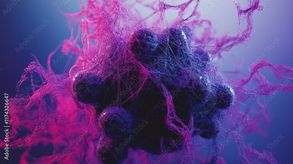 Poster abstract interconnected ai nodes representing research and development innovation on a futuristic gr