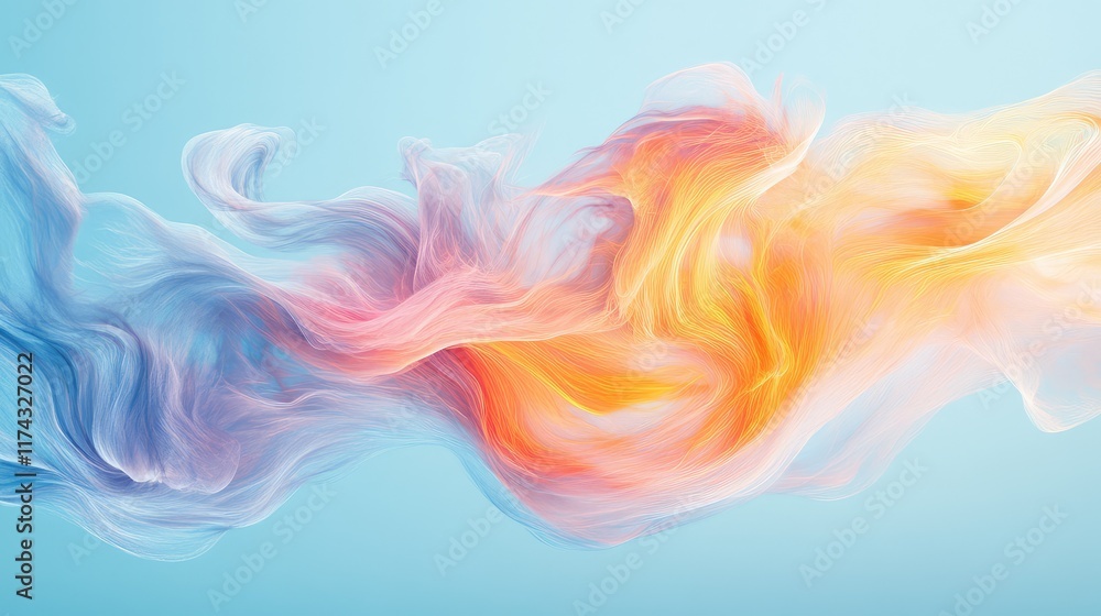 Poster abstract swirling ai data visualizations symbolizing software development on a clean gradient backgr
