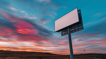 Blank Billboard Mockup  Sunset Sky  Advertising Template