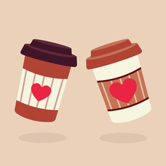 A pair of coffee glasses. Vector illustration in flat style
