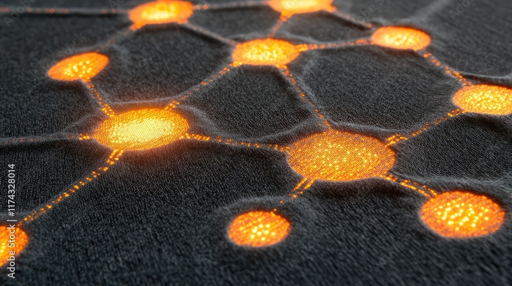 Poster a close-up of a fabric surface with glowing ai pathways interwoven within the threads, ample space f