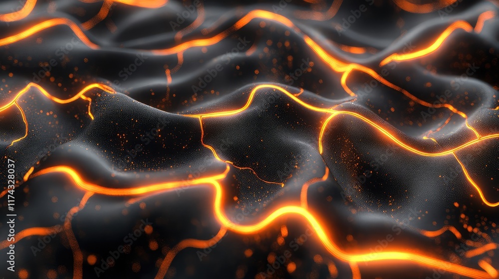 Poster a close-up of a fabric surface with glowing ai pathways interwoven within the threads, ample space f