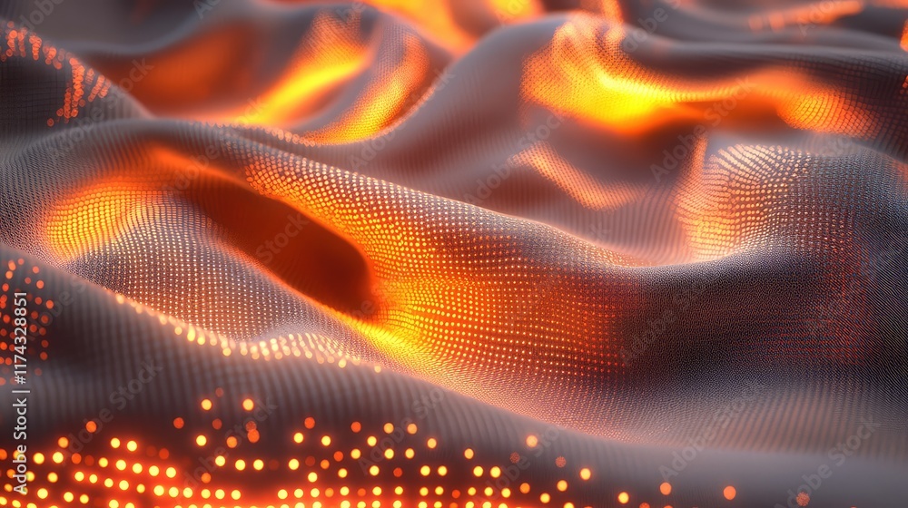 Poster a digital, glowing fabric with embedded ai algorithms, representing smart textiles, with ample space