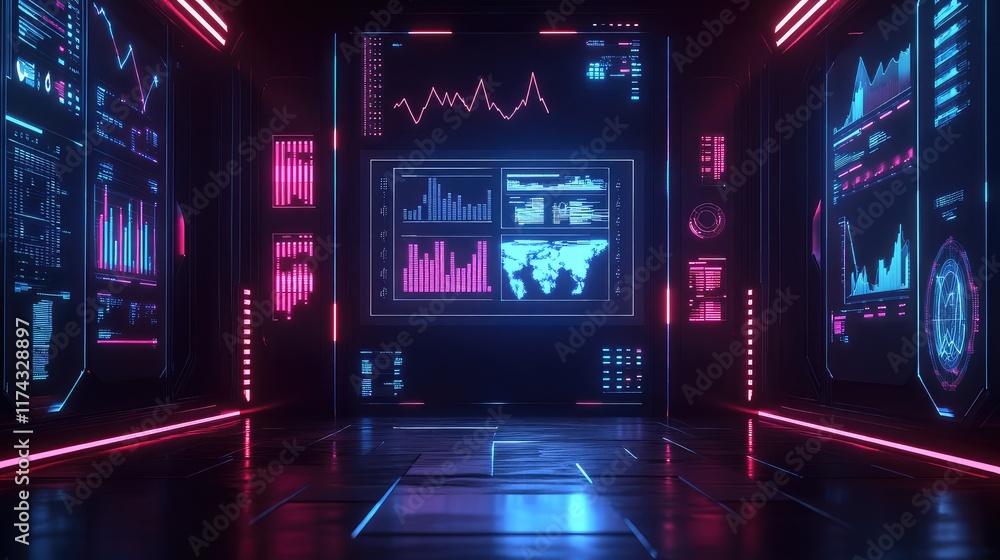 Poster a digital holographic interface showing ai-optimized financial graphs on a clean futuristic gradient