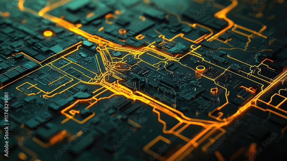 Poster a digital map with ai algorithms supported by ethical frameworks, glowing pathways connecting data n