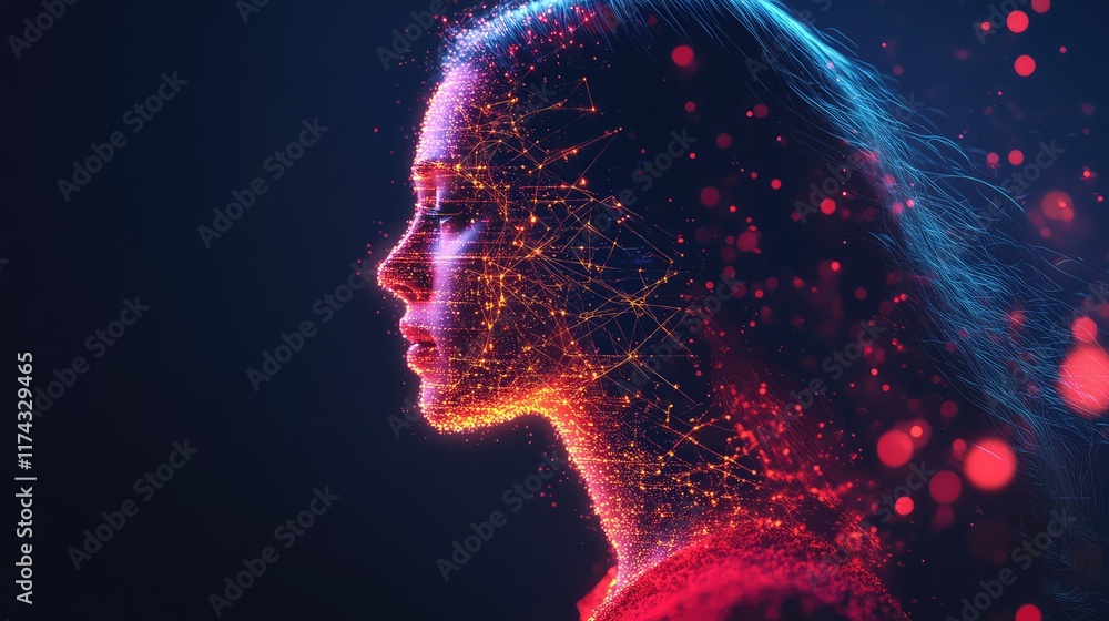 Poster a digital representation of the intersection of ai and ethical decision-making, with glowing data fl