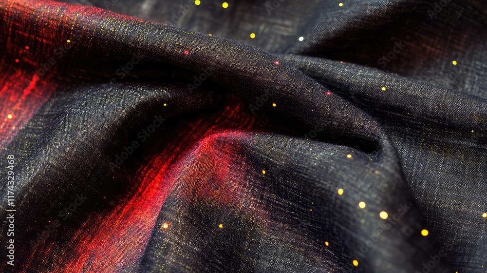 Poster a digital representation of smart textiles with ai embedded, glowing threads running through fabric 