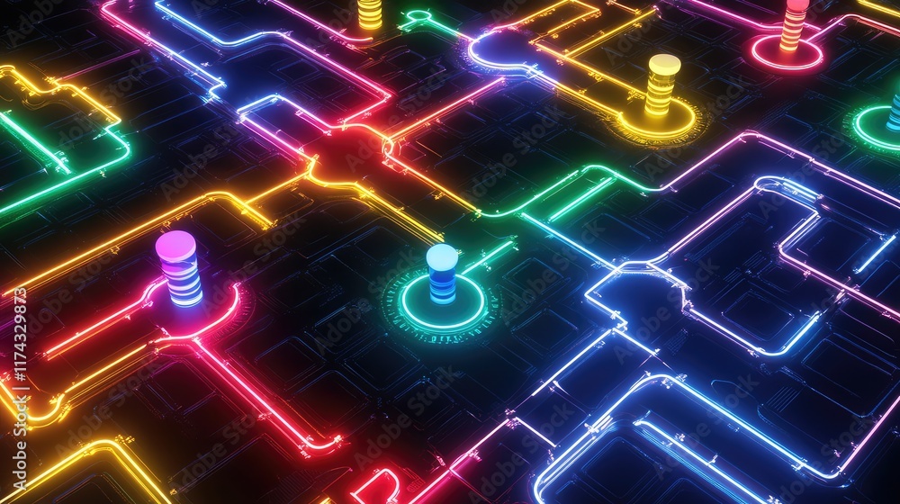 Poster a digital visual of ai ethics displayed through glowing data points and algorithmic pathways, symbol