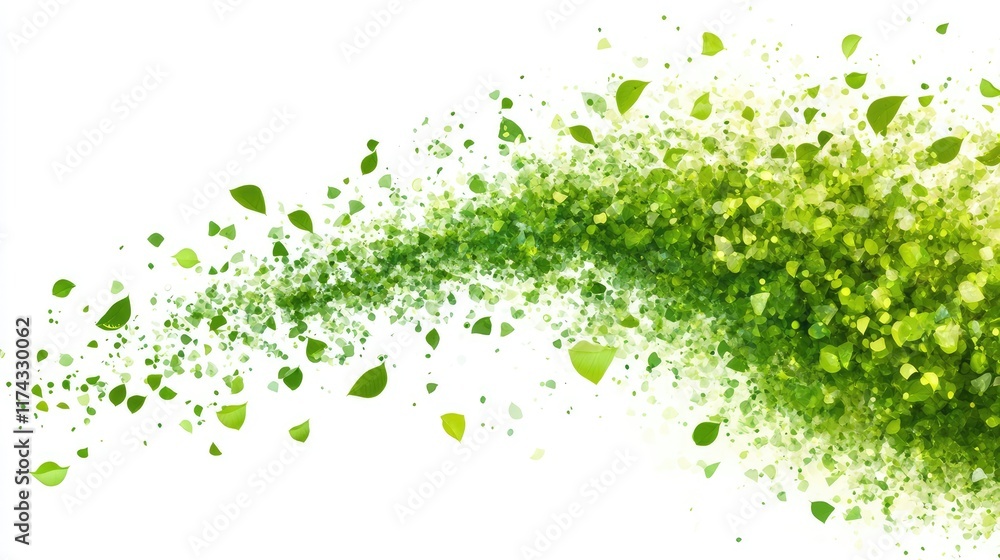 Poster a digital wave of green particles flowing across the screen, symbolizing green tech solutions. ample