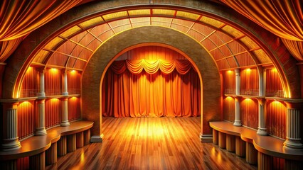 Fototapeta premium Orange Archway Drone Photography AI Art, Stage Entrance, Aerial View