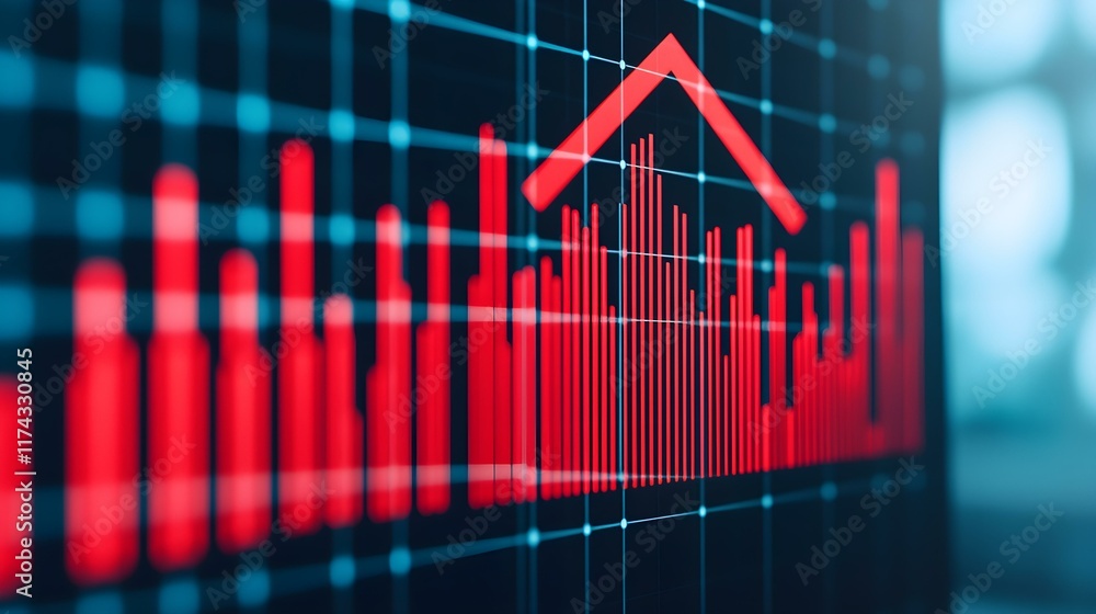 Aufkleber finance data visualization with rising trend graphs and red bars on digital display for business ana