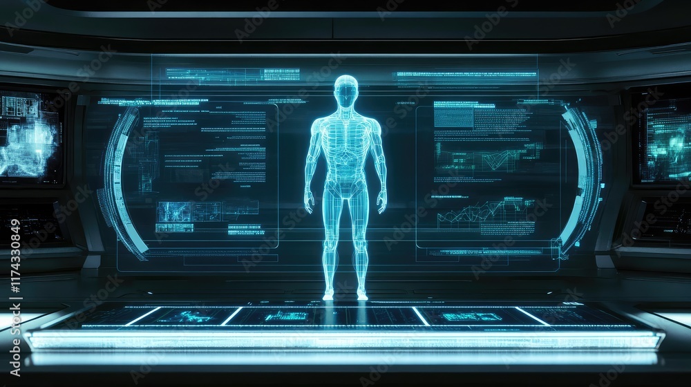 Poster a futuristic digital display of ai ethics, with glowing ethical filters and decision trees guiding a