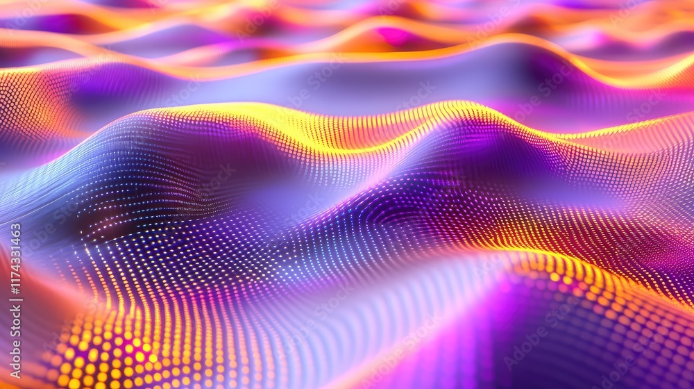 Poster a futuristic fabric pattern enhanced with ai algorithms and glowing data points, representing smart 