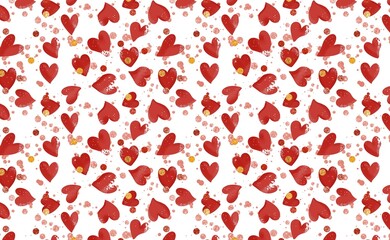seamless pattern abstract with red hearts hand-drawn for valentine for wrapping paper or fabric. 